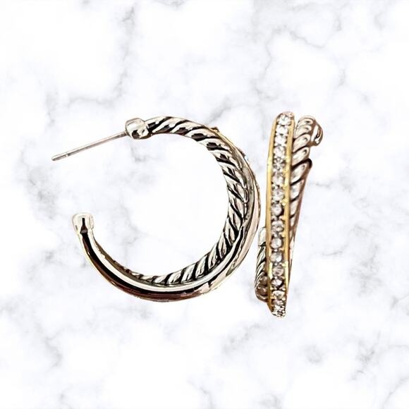 GOLD SILVER Two Tone Sparkle Twisted Rope Hoop Earrings - Picture 16 of 16